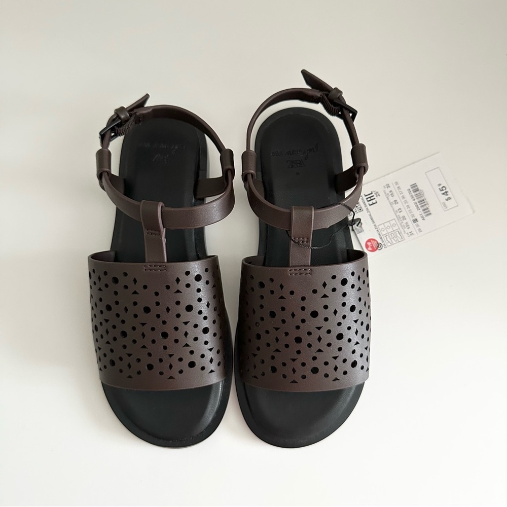 NWT Zara Dark Brown Leather Sandals